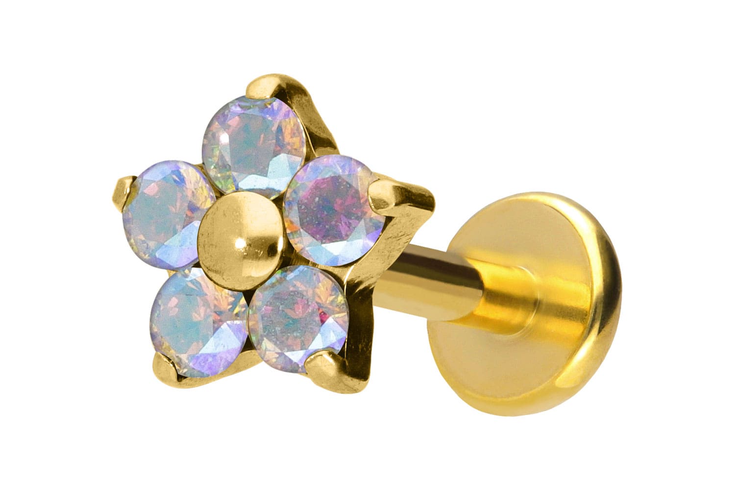 Titan Labret Piercing mit Push Fit KRISTALLBLUME